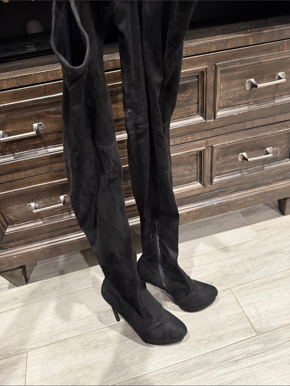 Fashion Nova Black Over-The-Knee Suede Stiletto Boots